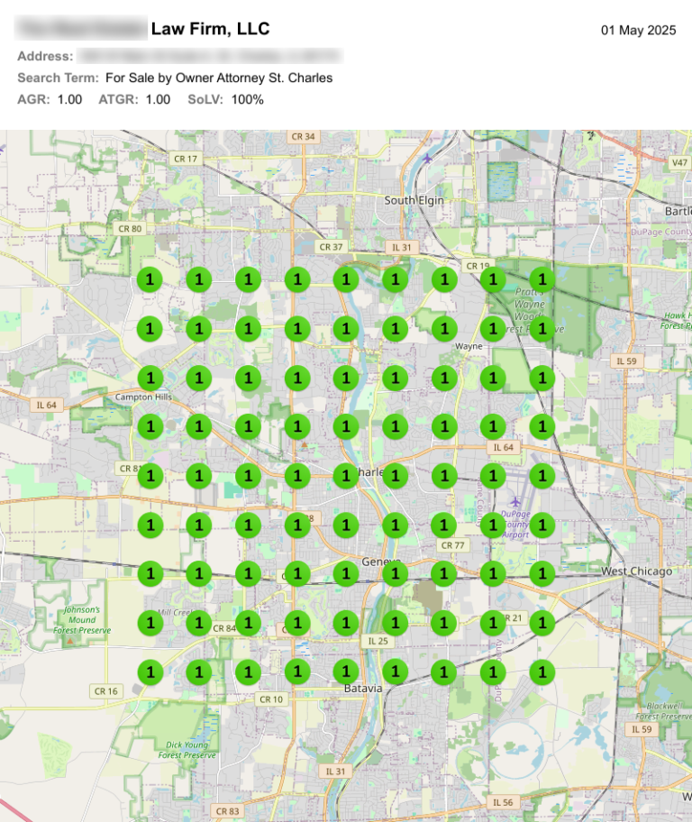 Local SEO ranking grid map for St Charles real estate